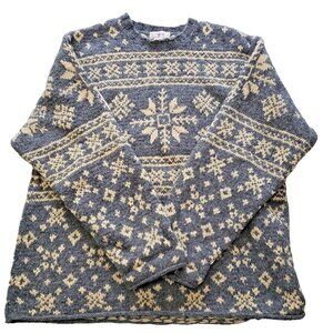 J Crew Mens Pullover Sweater 100% Wool Rolled Hem Fair Isle M Snowflake Nordic